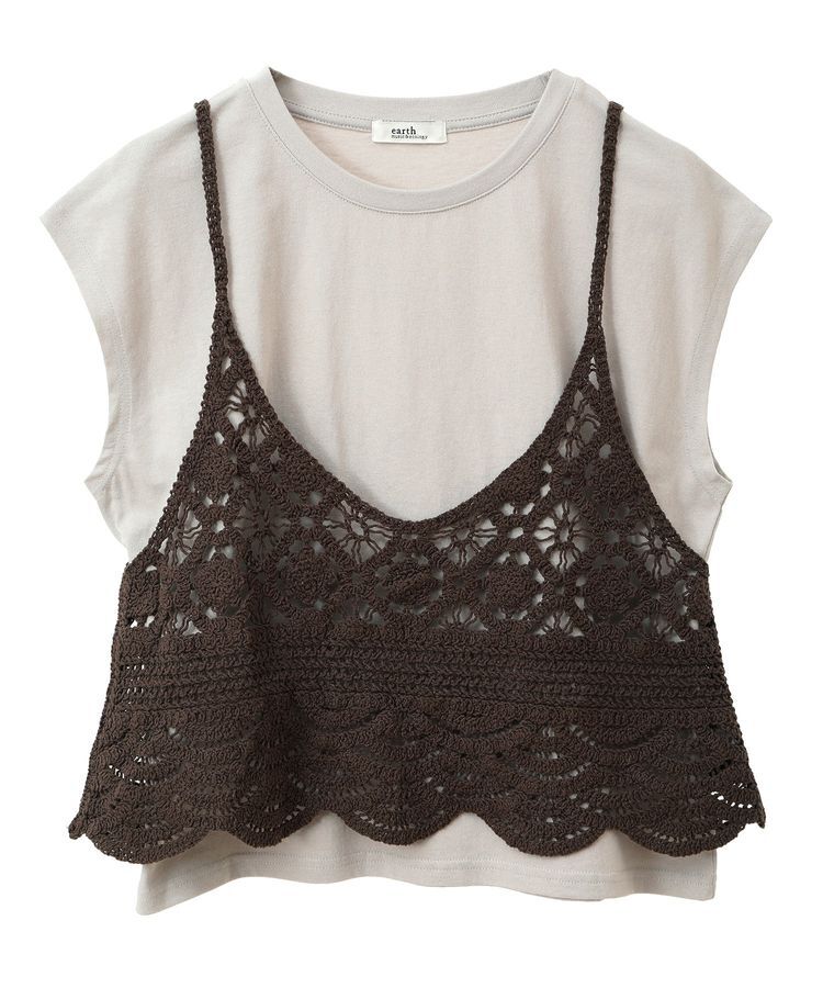 earth music&ecology「SET2点 クロシェキャミソール+ノースリーブプルオーバー」|Tシャツ・カットソー|Brown