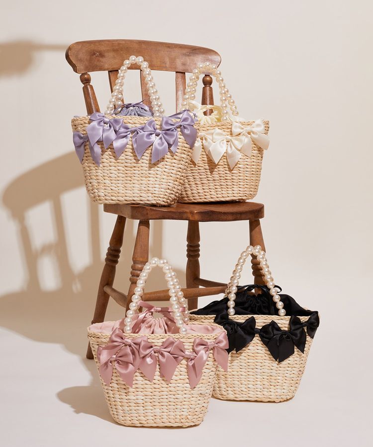 Maison de FLEUR「パールハンドルメイズリボンカゴバッグ」|ハンドバッグ|