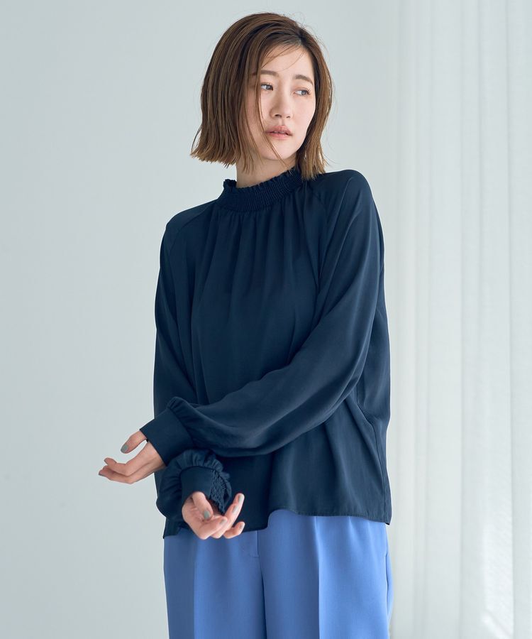 YECCA VECCA「シャーリングネックブラウス」|シャツ・ブラウス|Navy