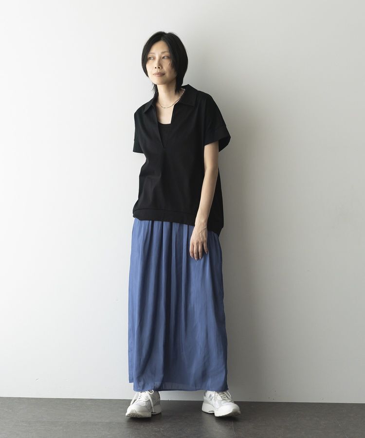 GARAGE OF GOOD CLOTHING「微光沢ギャザーロングスカート」|フレア|