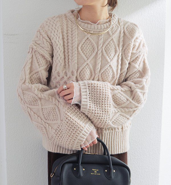  「ミックスケーブルニットプルオーバー」|キャミソール|ライトベージュ