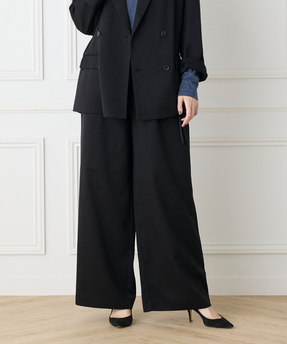 I.T.'S international「《ユニセックス》ライトツイルワイドストレートパンツ」|その他|ブラック