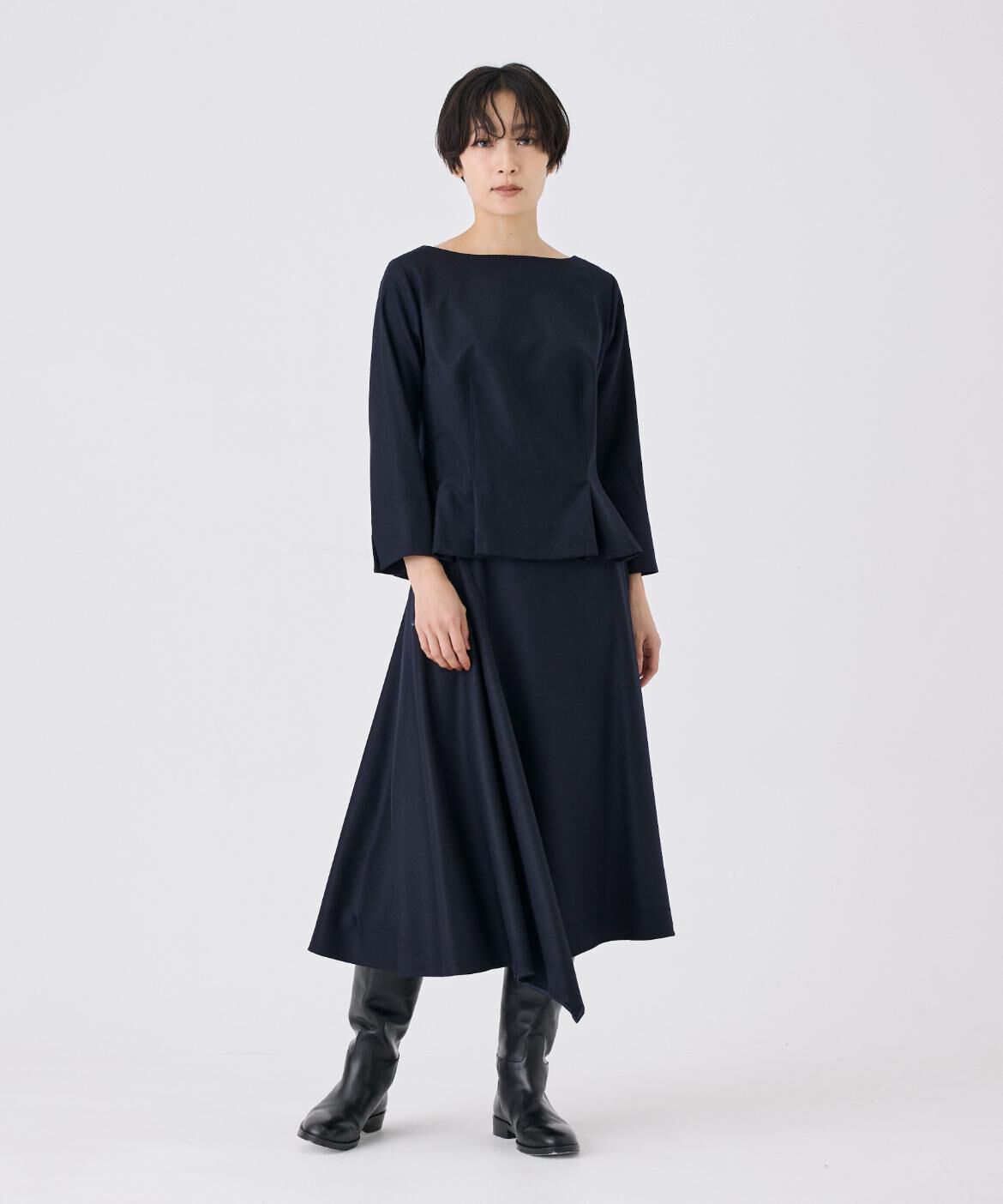 INED「《大きいサイズ》ハイカウントフラノ ウエストタックブラウス」|シャツ・ブラウス|