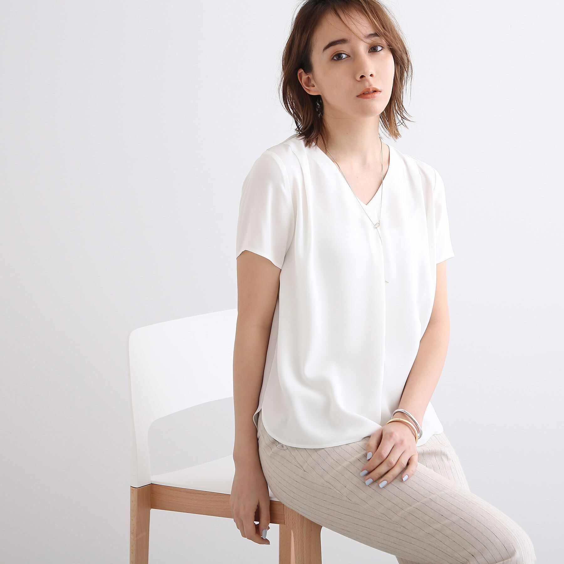 INDIVI「【通勤/洗える/UVケア/接触冷感/吸水速乾/エコ】サテンタック バイカラー半袖ブラウス」|シャツ・ブラウス|