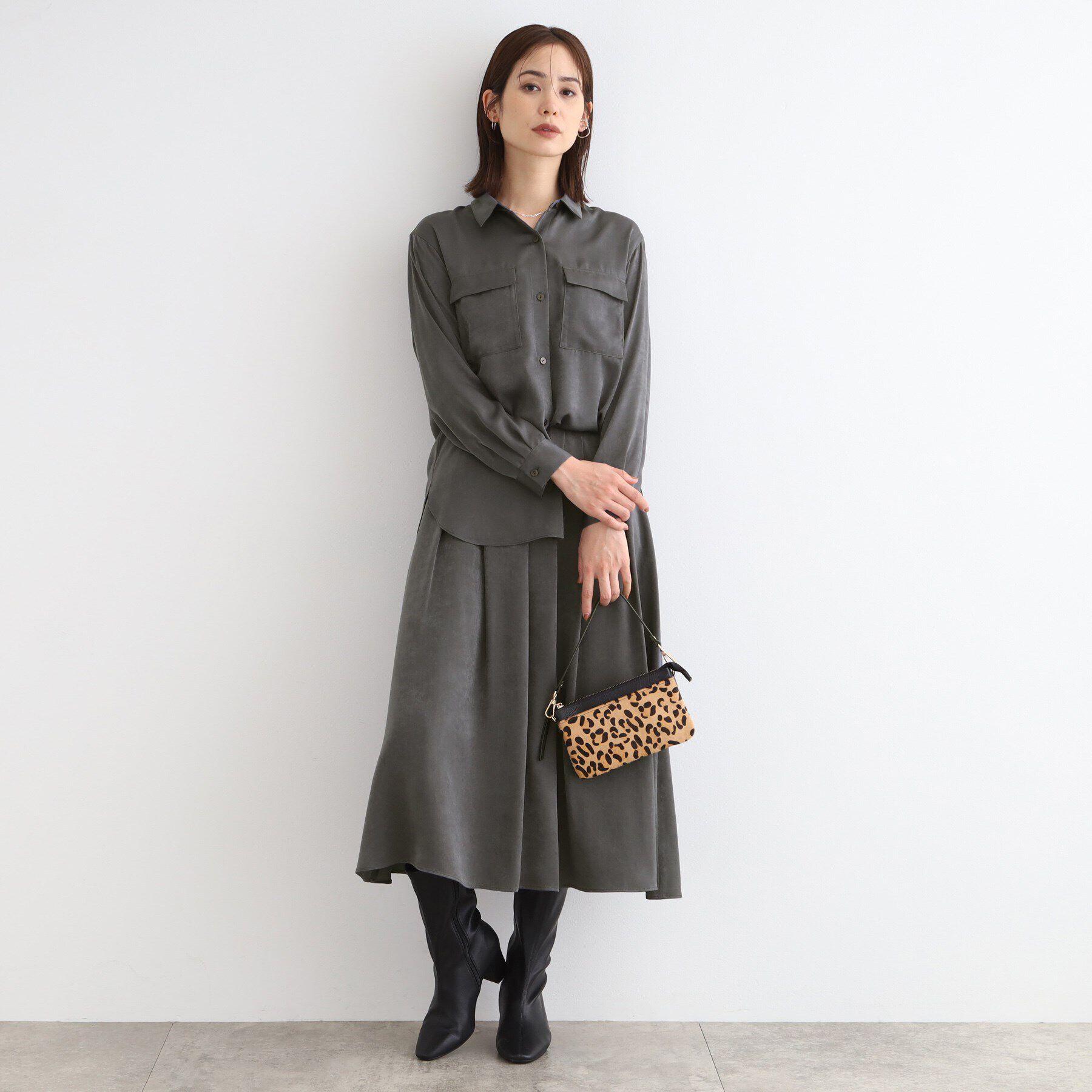 INDIVI「【洗える／UVケア】スエード調サテンタックスカート」|スカート|