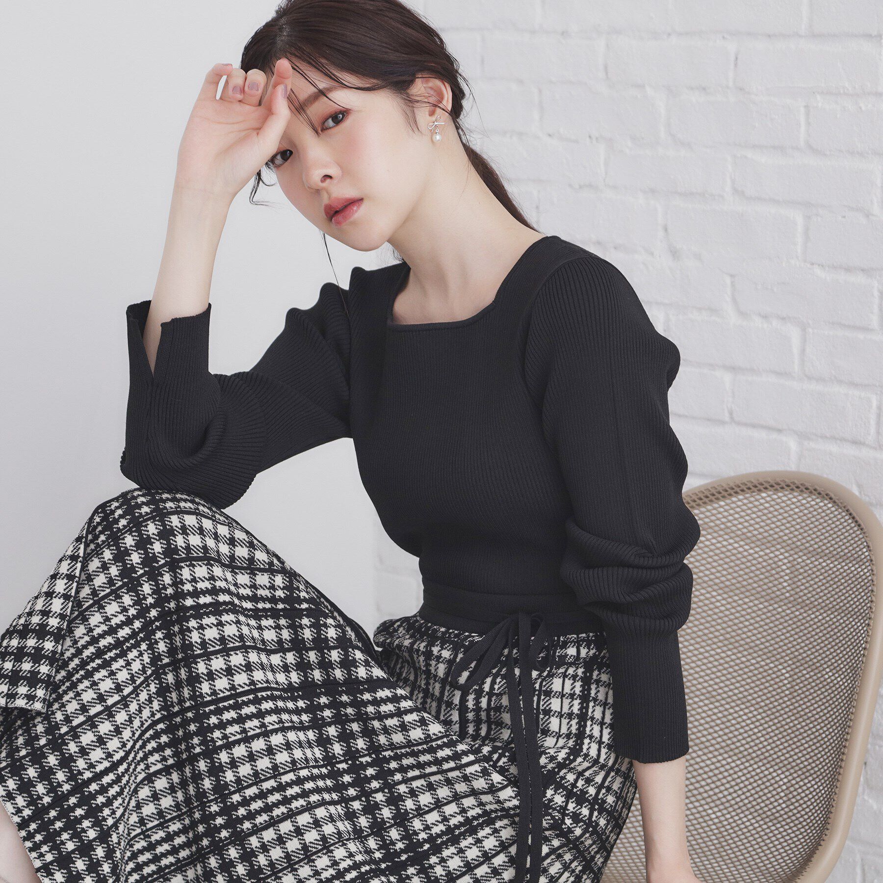 index「チェックプリーツ風ニットワンピース【洗濯機洗い可/抗ピル】」|ワンピース|ブラック(219)