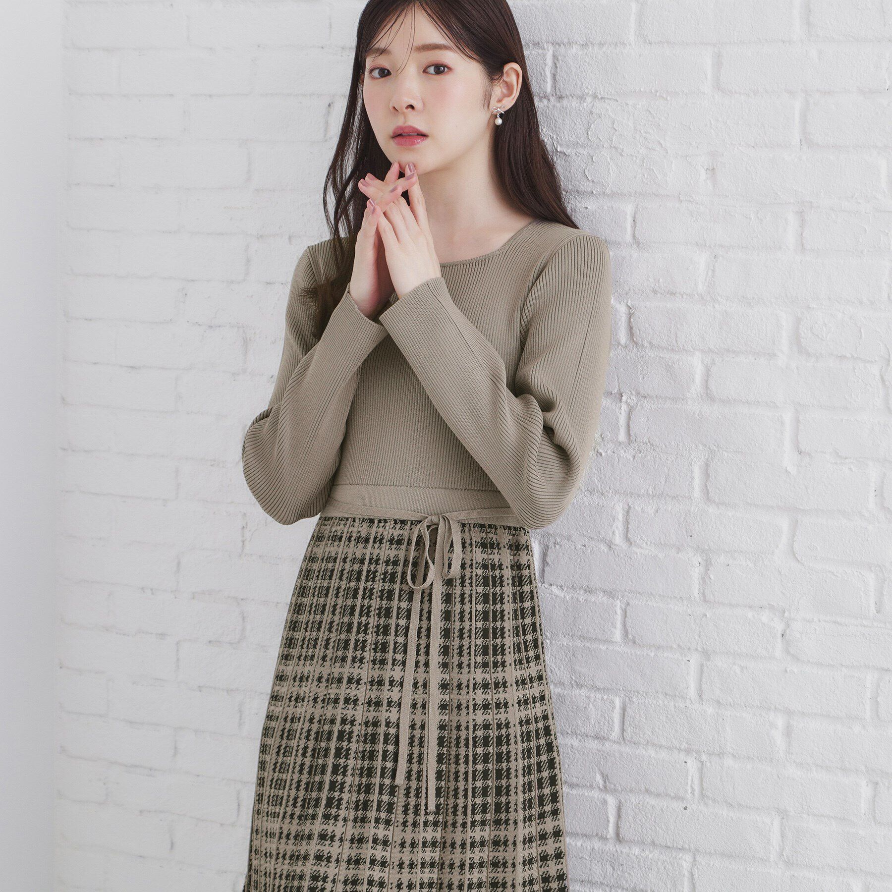 index「チェックプリーツ風ニットワンピース【洗濯機洗い可/抗ピル】」|ワンピース|