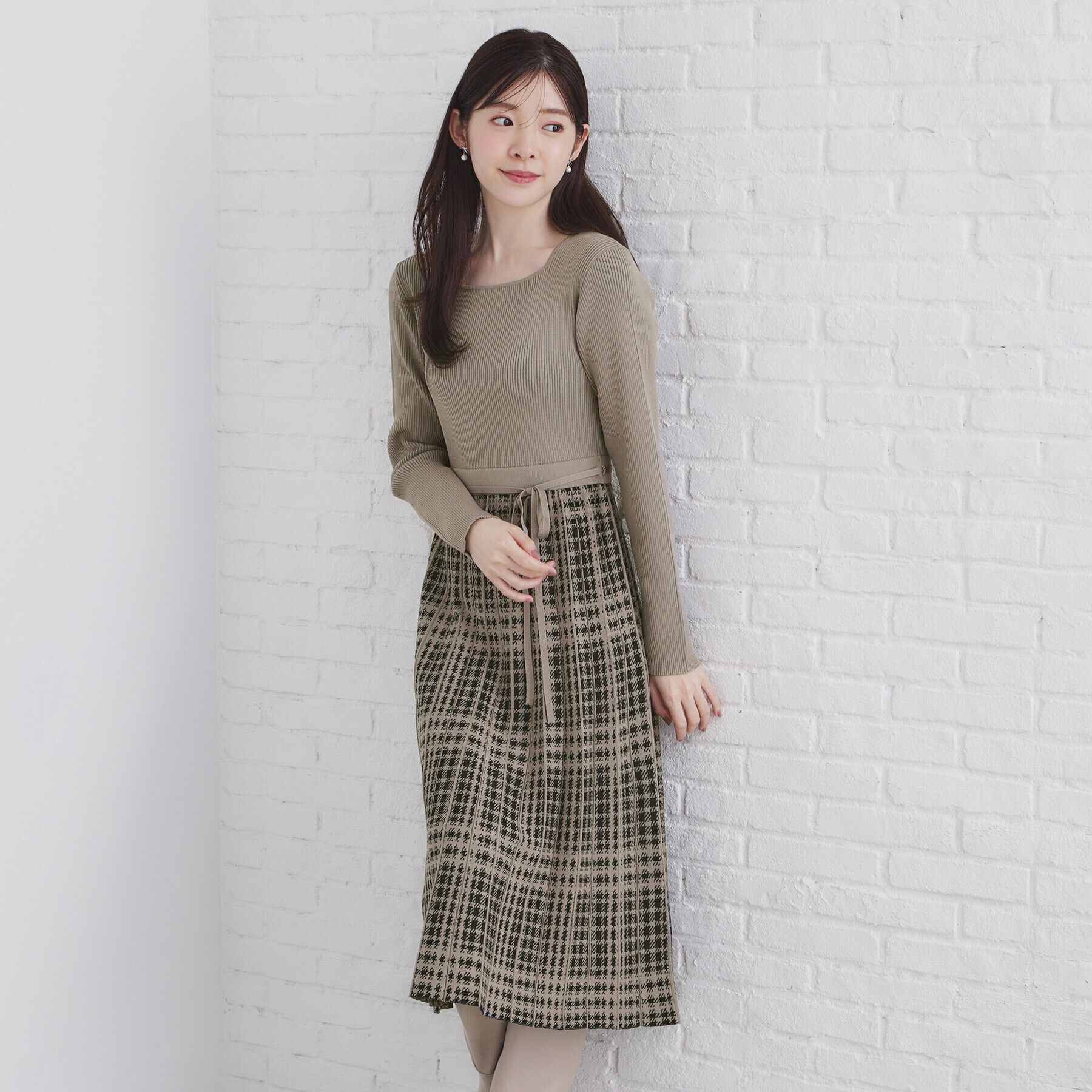 index「チェックプリーツ風ニットワンピース【洗濯機洗い可/抗ピル】」|ワンピース|トープ(254)