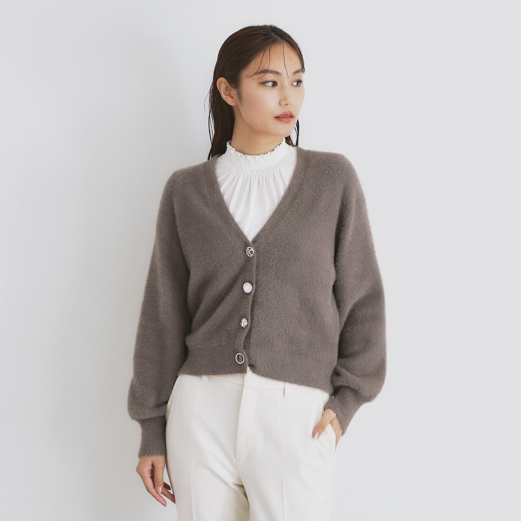 index「《美人百花掲載》ラメフェザーヤーンカーディガン【洗濯機洗い可】」|カーディガン|