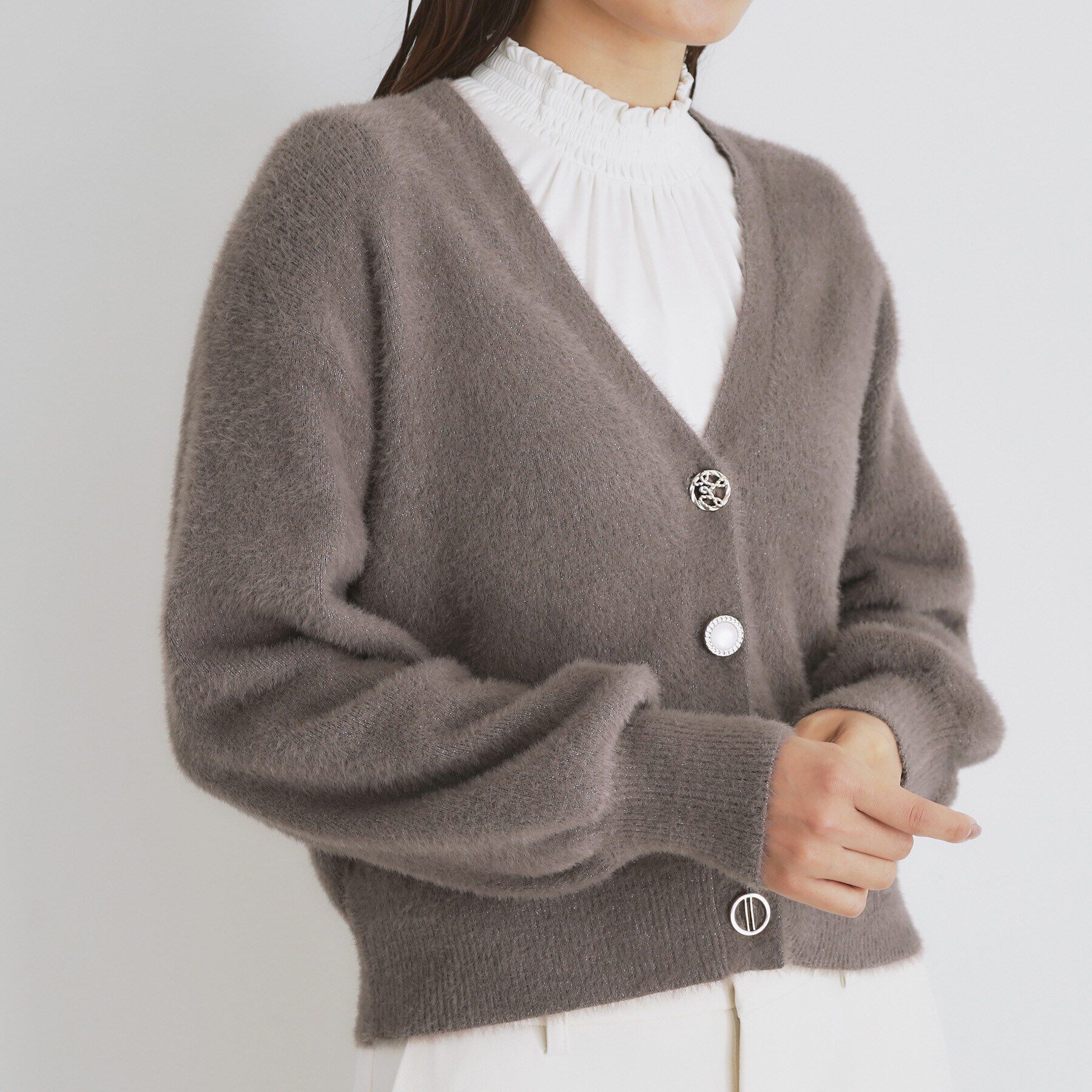 index「《美人百花掲載》ラメフェザーヤーンカーディガン【洗濯機洗い可】」|カーディガン|