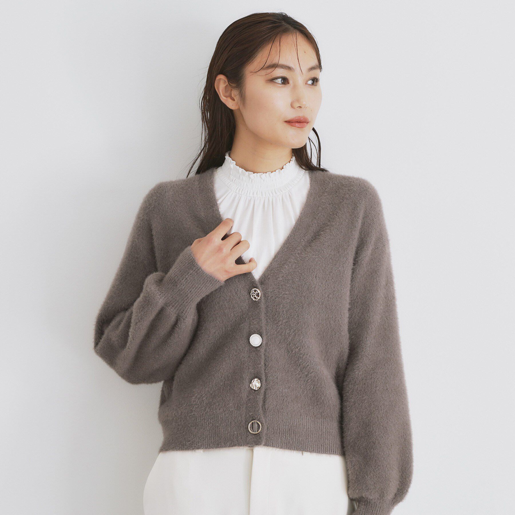 index「《美人百花掲載》ラメフェザーヤーンカーディガン【洗濯機洗い可】」|カーディガン|トープ(654)