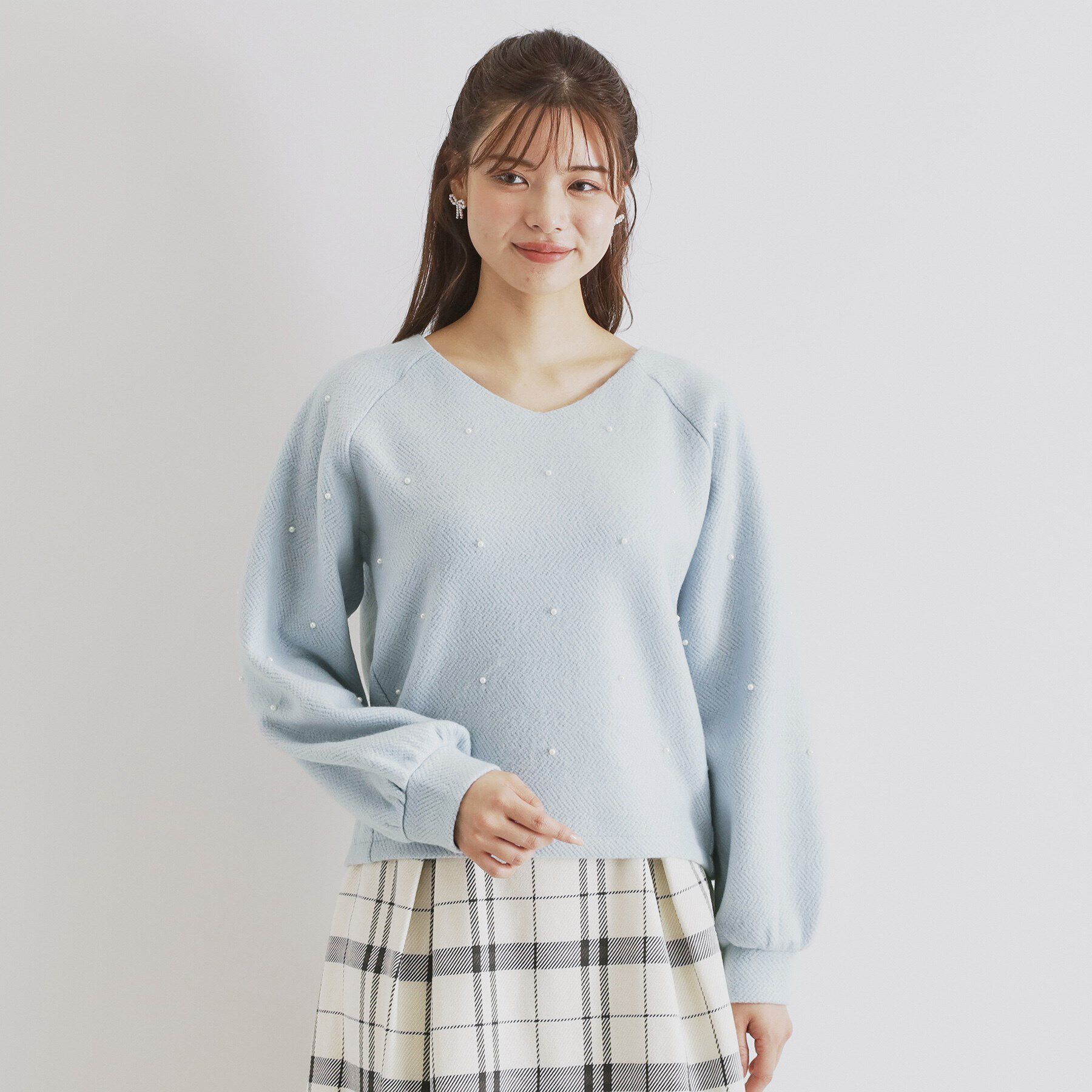 index「ツィード調起毛パールデザイントップス【洗濯機洗い可】」|Tシャツ・カットソー|