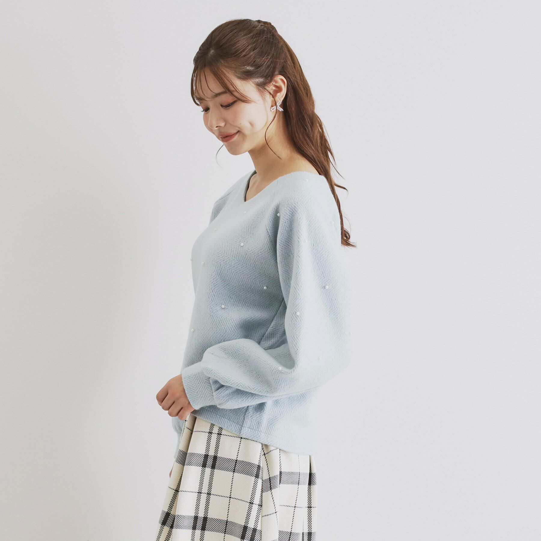 index「ツィード調起毛パールデザイントップス【洗濯機洗い可】」|Tシャツ・カットソー|