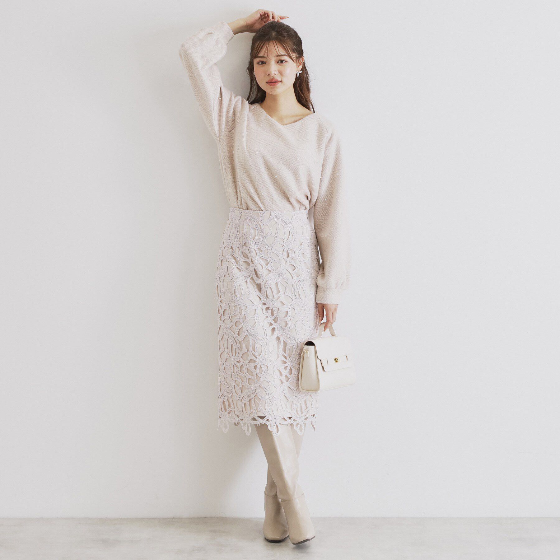 index「ツィード調起毛パールデザイントップス【洗濯機洗い可】」|Tシャツ・カットソー|