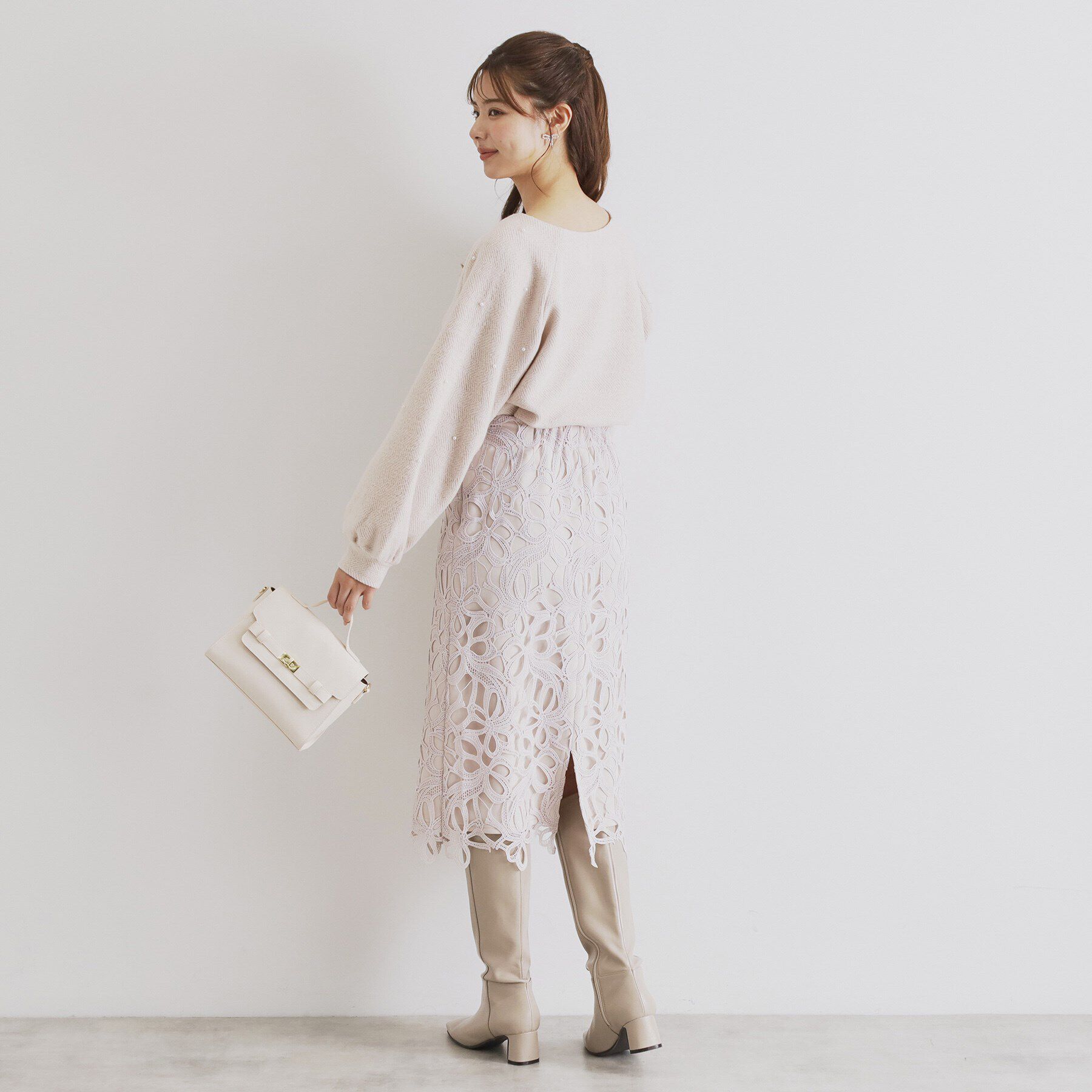 index「ツィード調起毛パールデザイントップス【洗濯機洗い可】」|Tシャツ・カットソー|