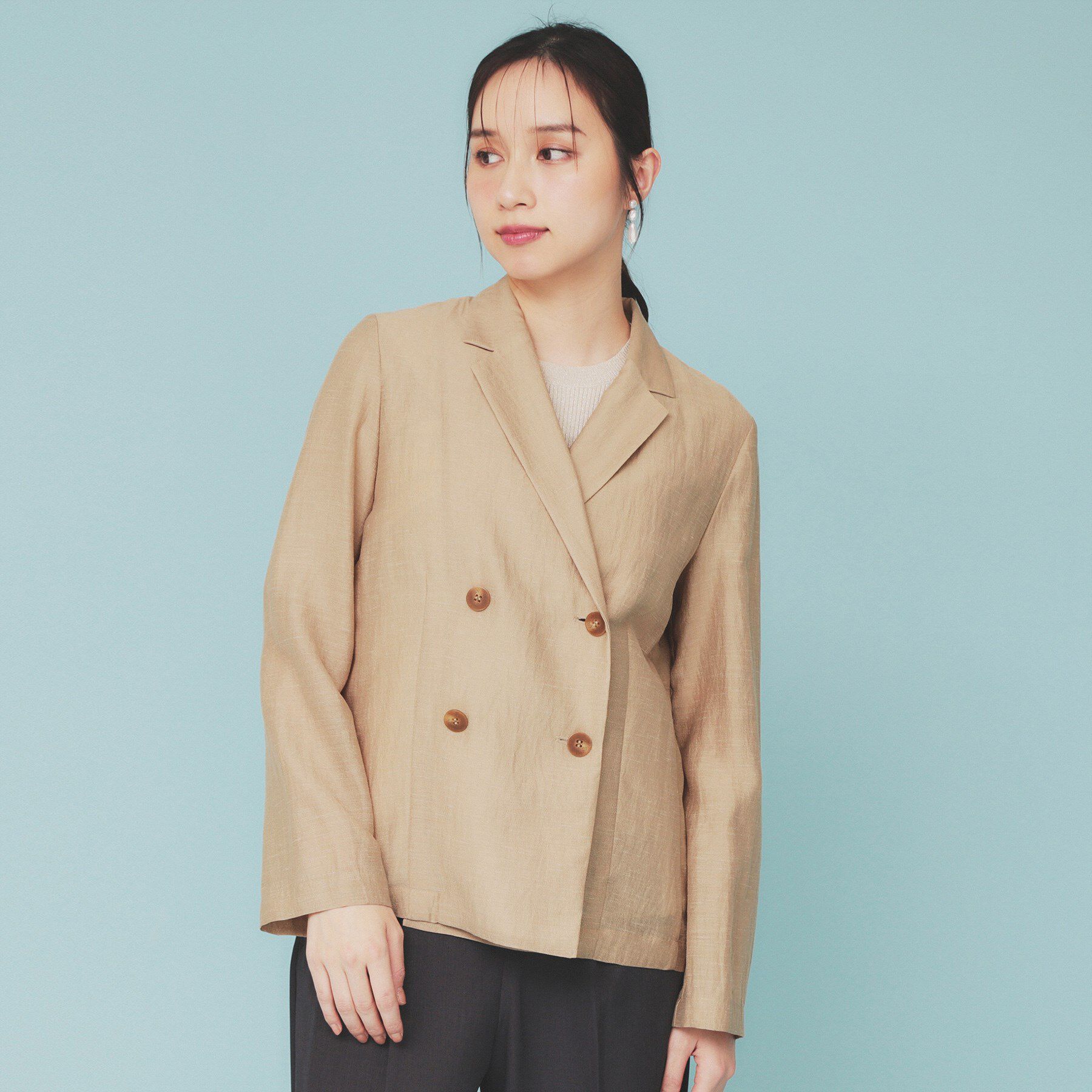 index「麻調シアーダブルブレストテーラードジャケット【洗濯機洗い可】」|テーラードジャケット|