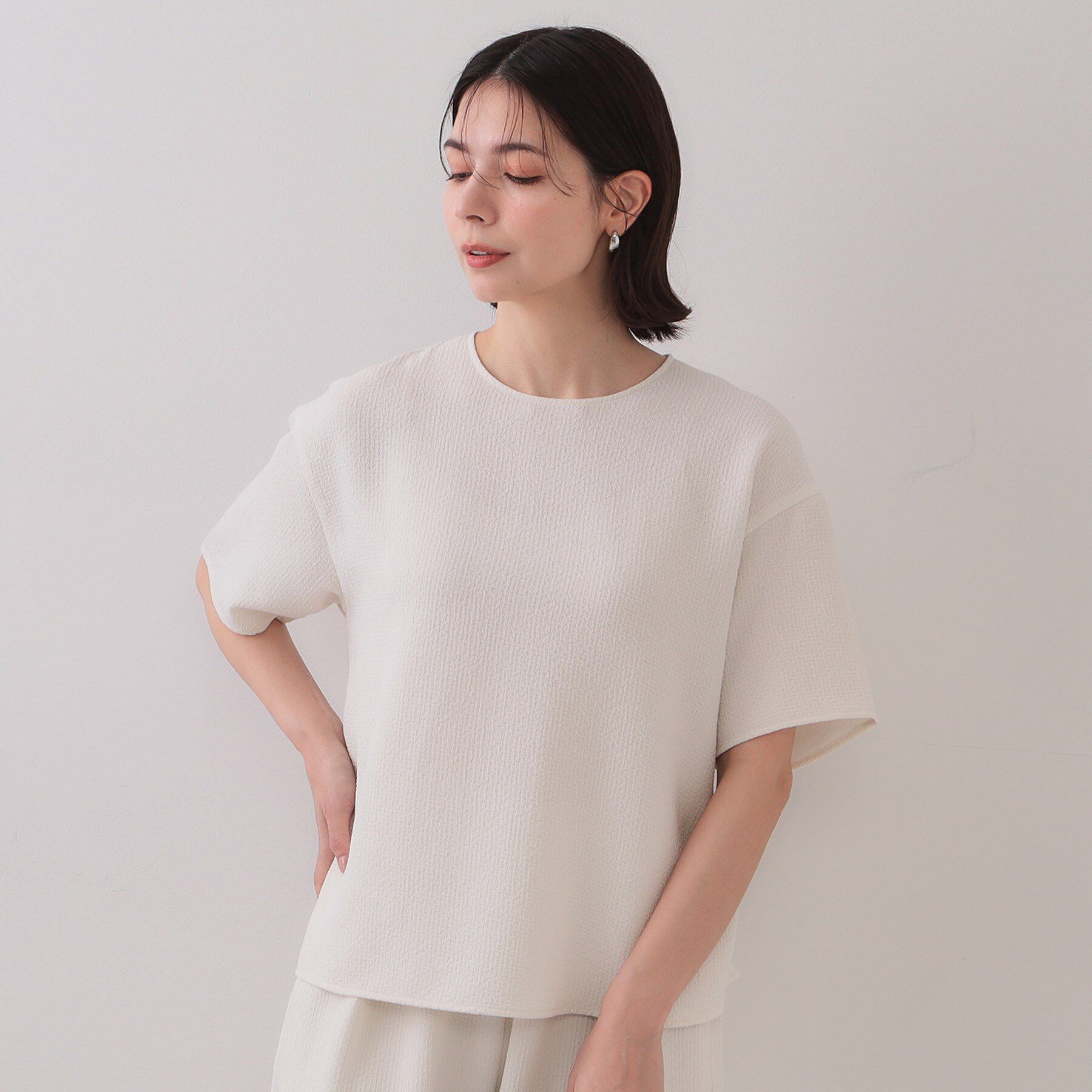 OPAQUE.CLIP「ストレッチジャカード2WAYリボントップス/セットアップ対応可【洗濯機洗い可】」|シャツ・ブラウス|