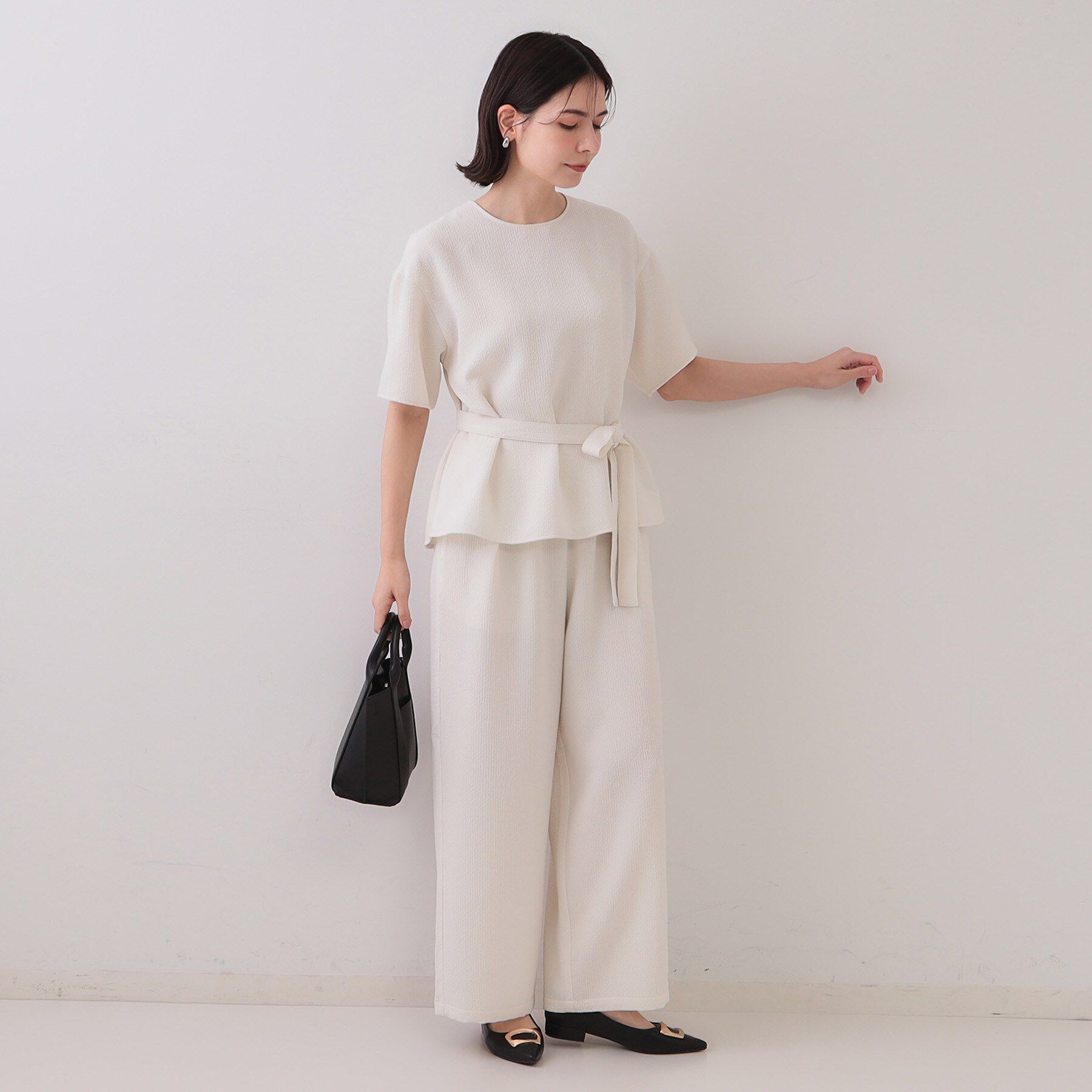 OPAQUE.CLIP「ストレッチジャカード2WAYリボントップス/セットアップ対応可【洗濯機洗い可】」|シャツ・ブラウス|