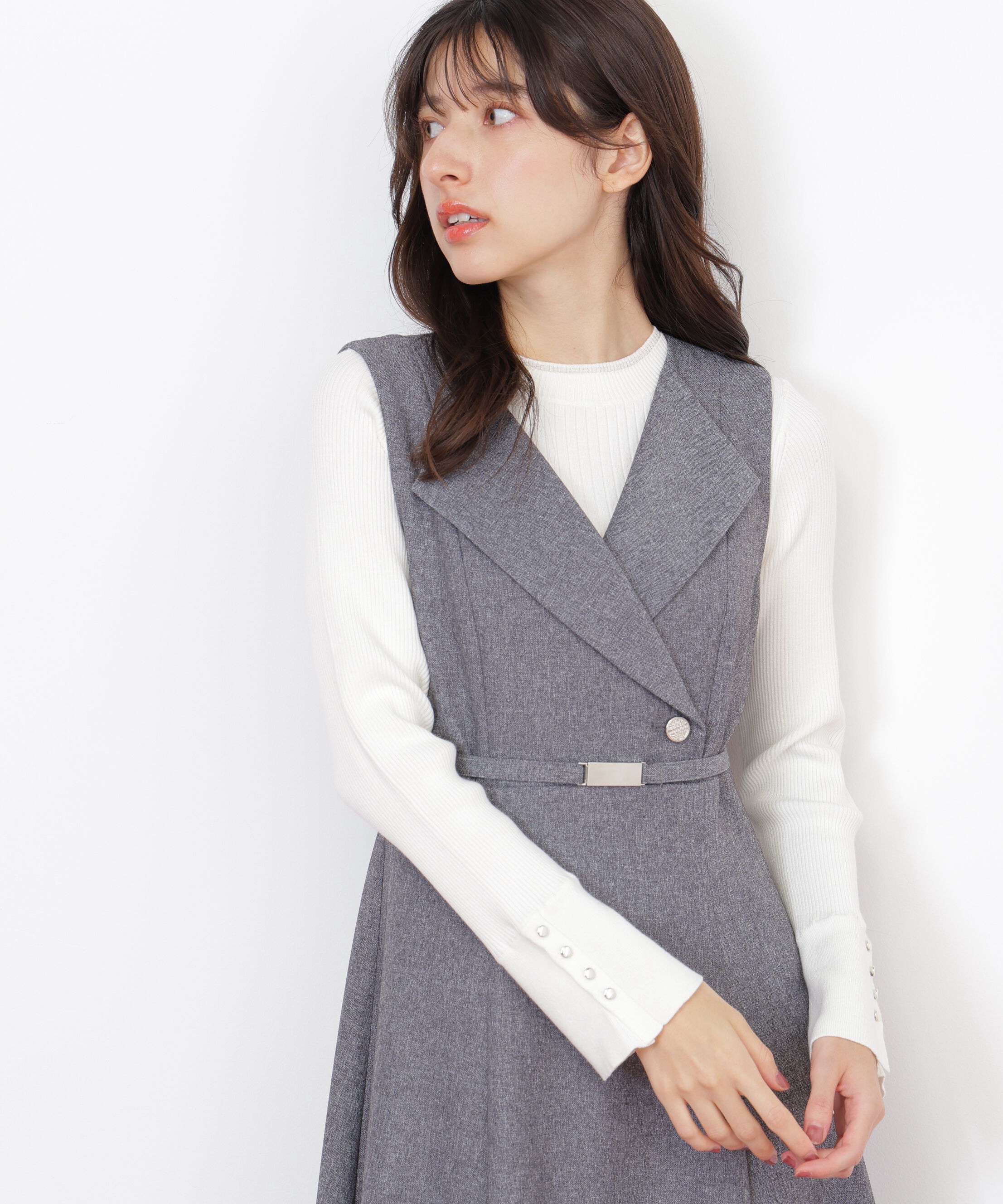  「袖ボタンリブニット」|ニット・セーター|