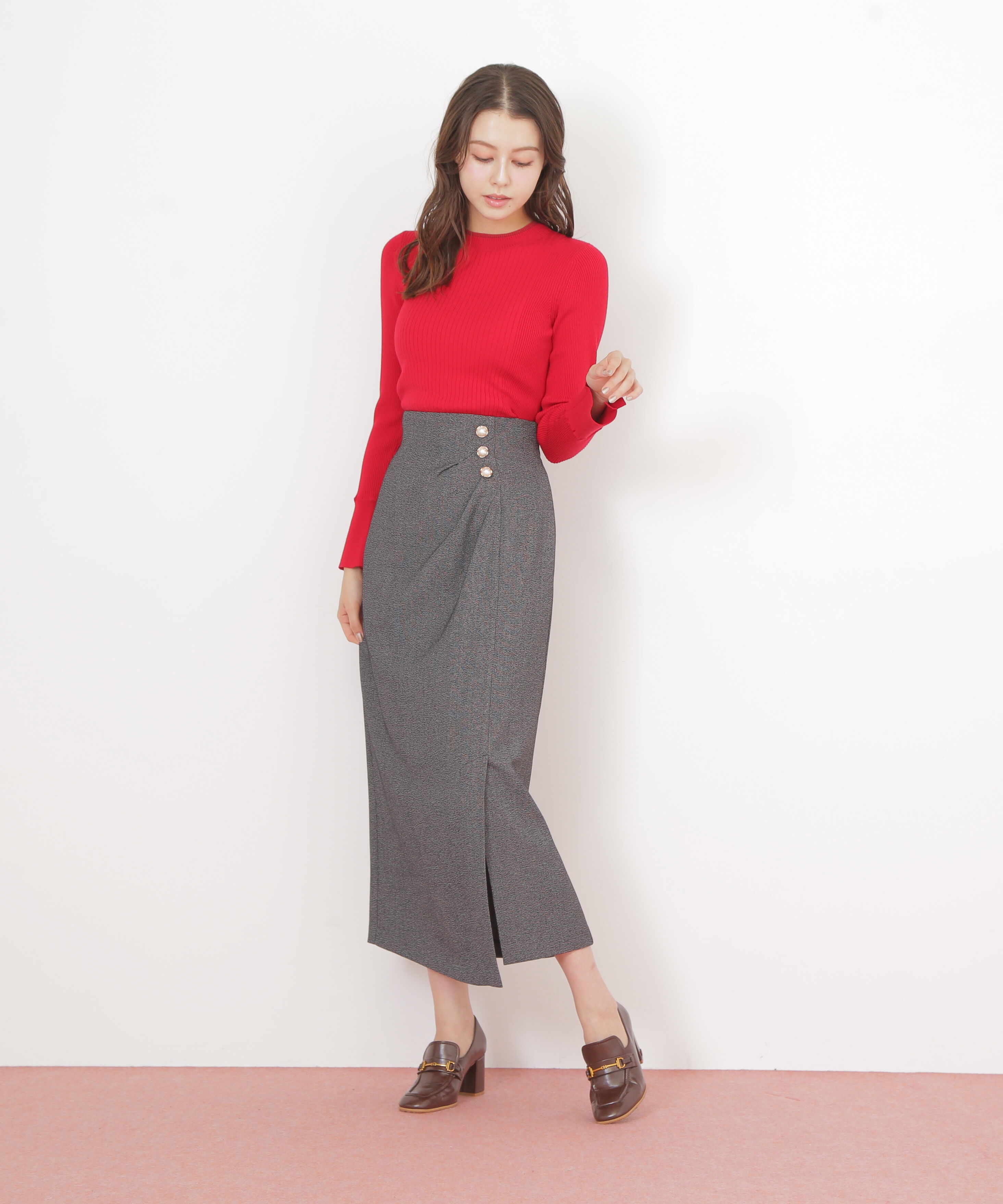  「袖ボタンリブニット」|ニット・セーター|