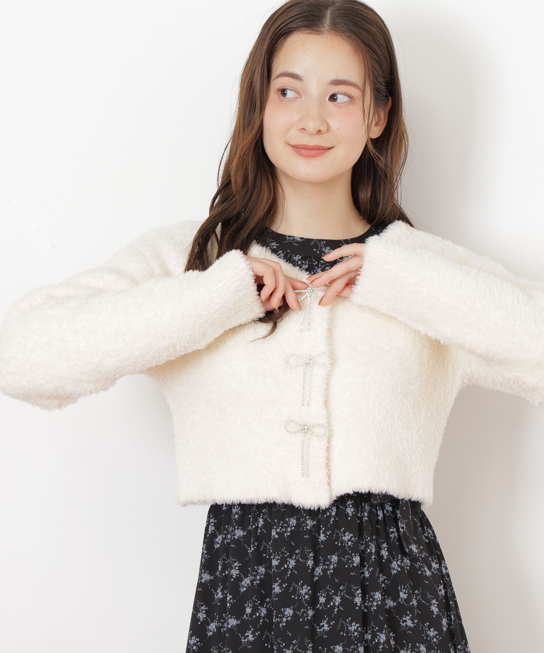  「リボンビジューフェザーカーディガン」|ニット・セーター|