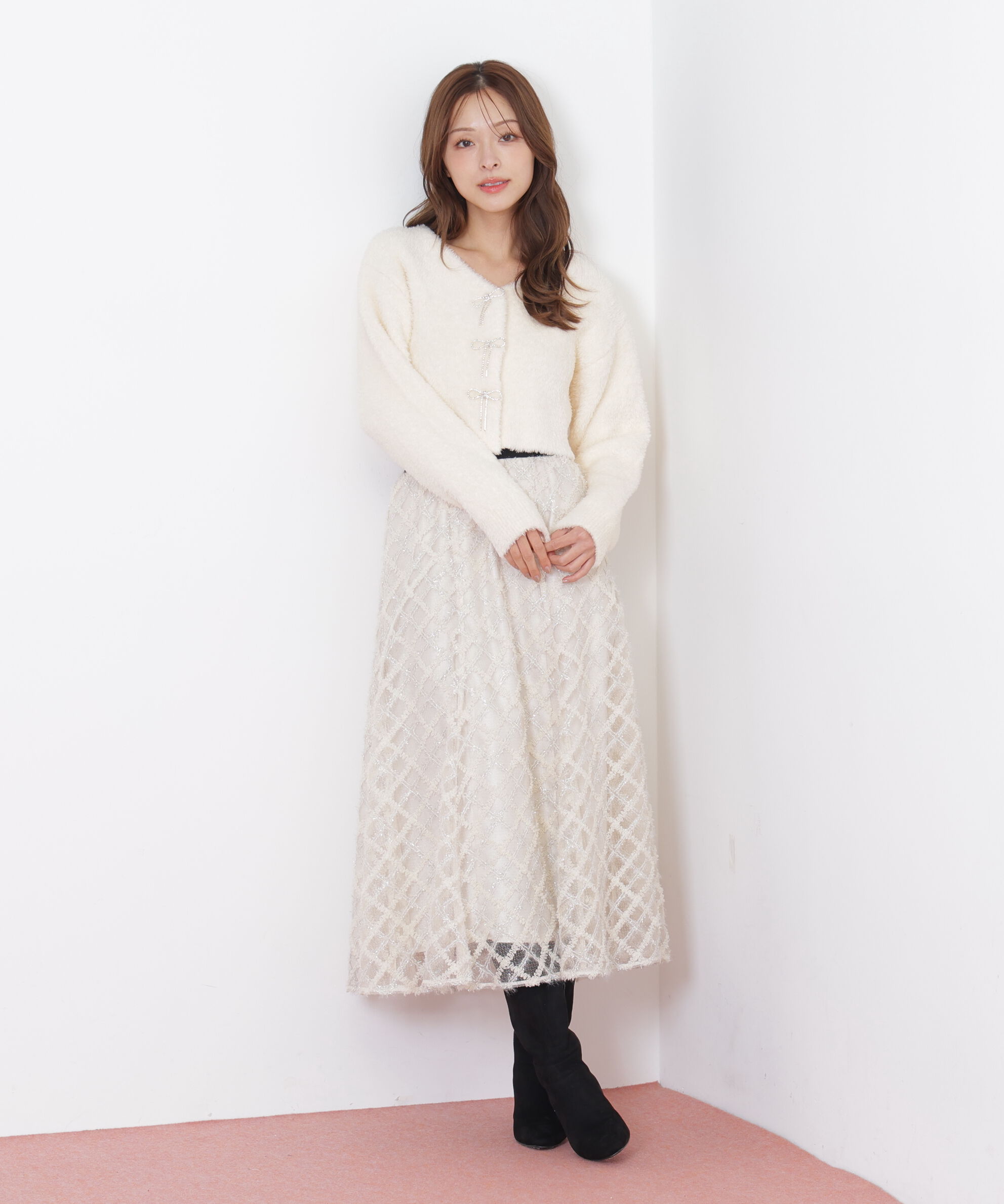  「リボンビジューフェザーカーディガン」|ニット・セーター|