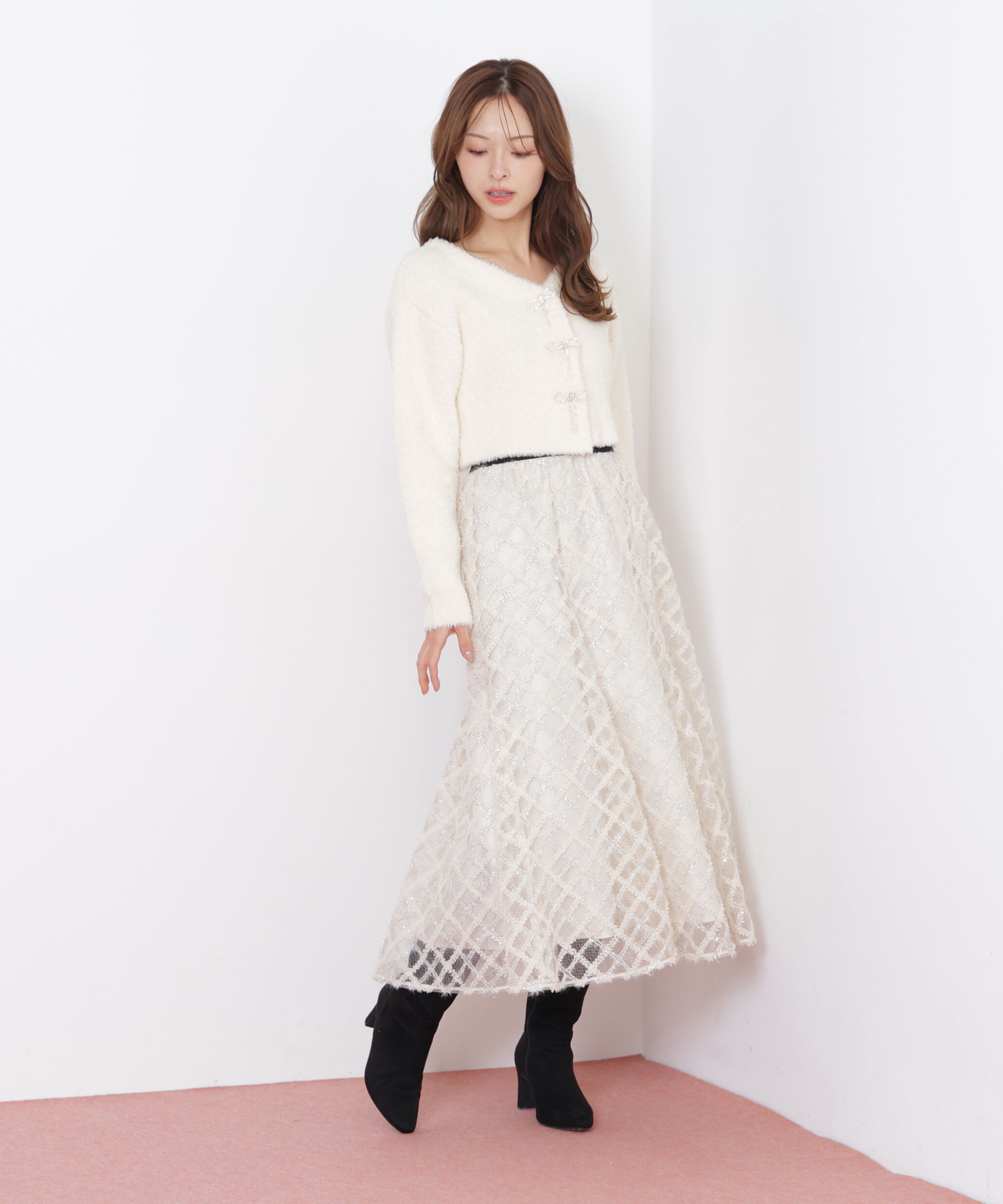  「リボンビジューフェザーカーディガン」|ニット・セーター|