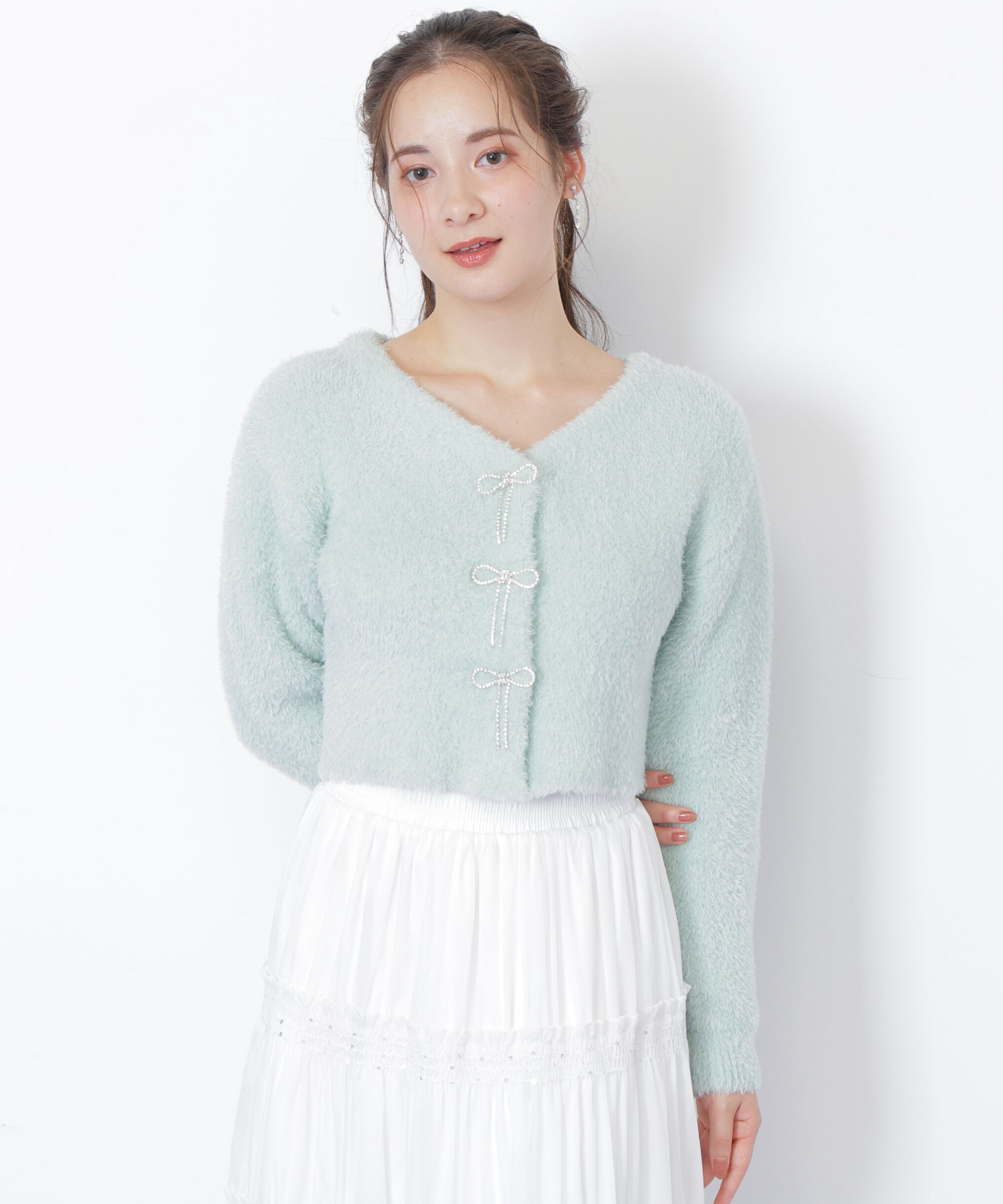  「リボンビジューフェザーカーディガン」|ニット・セーター|