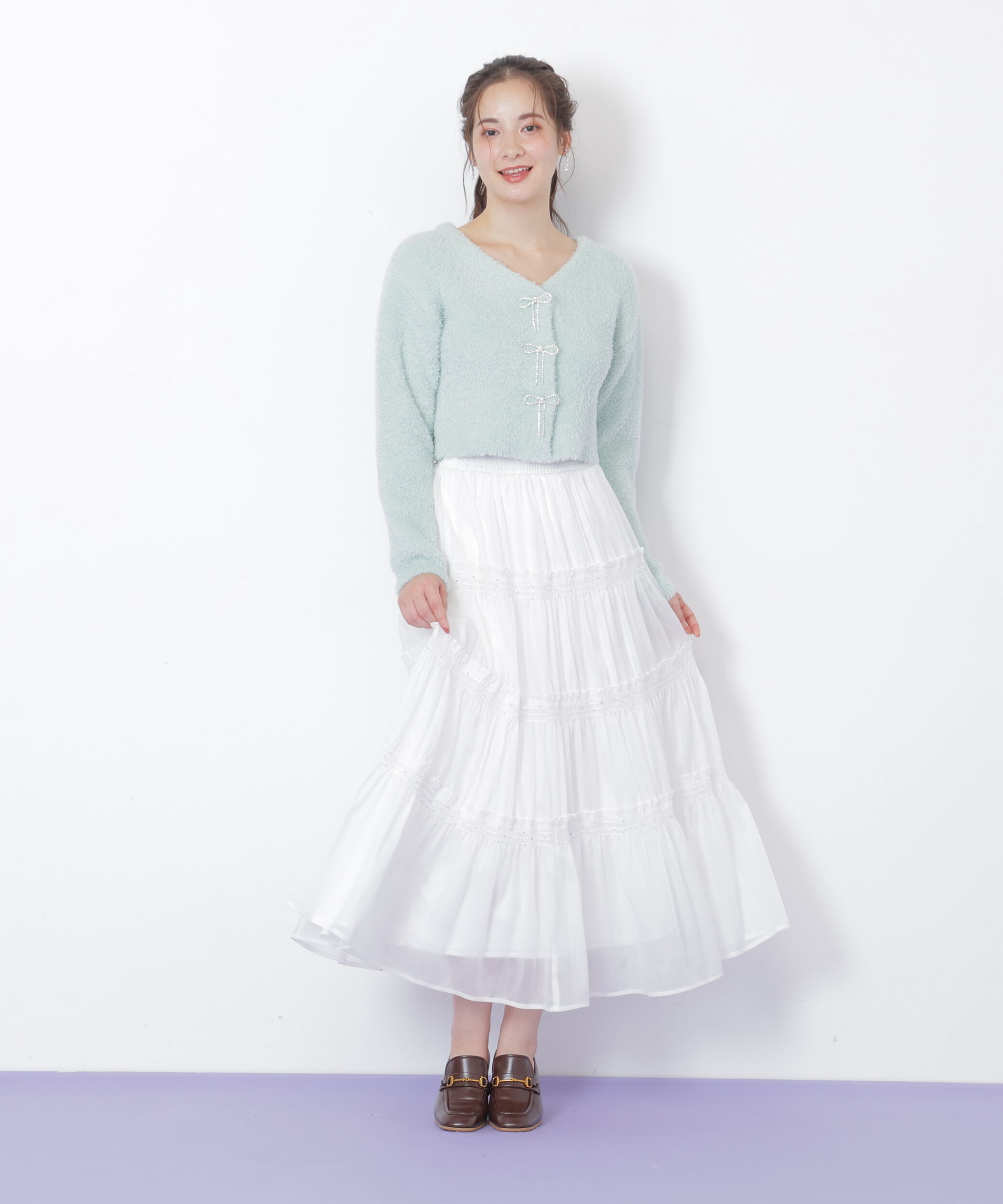  「リボンビジューフェザーカーディガン」|ニット・セーター|