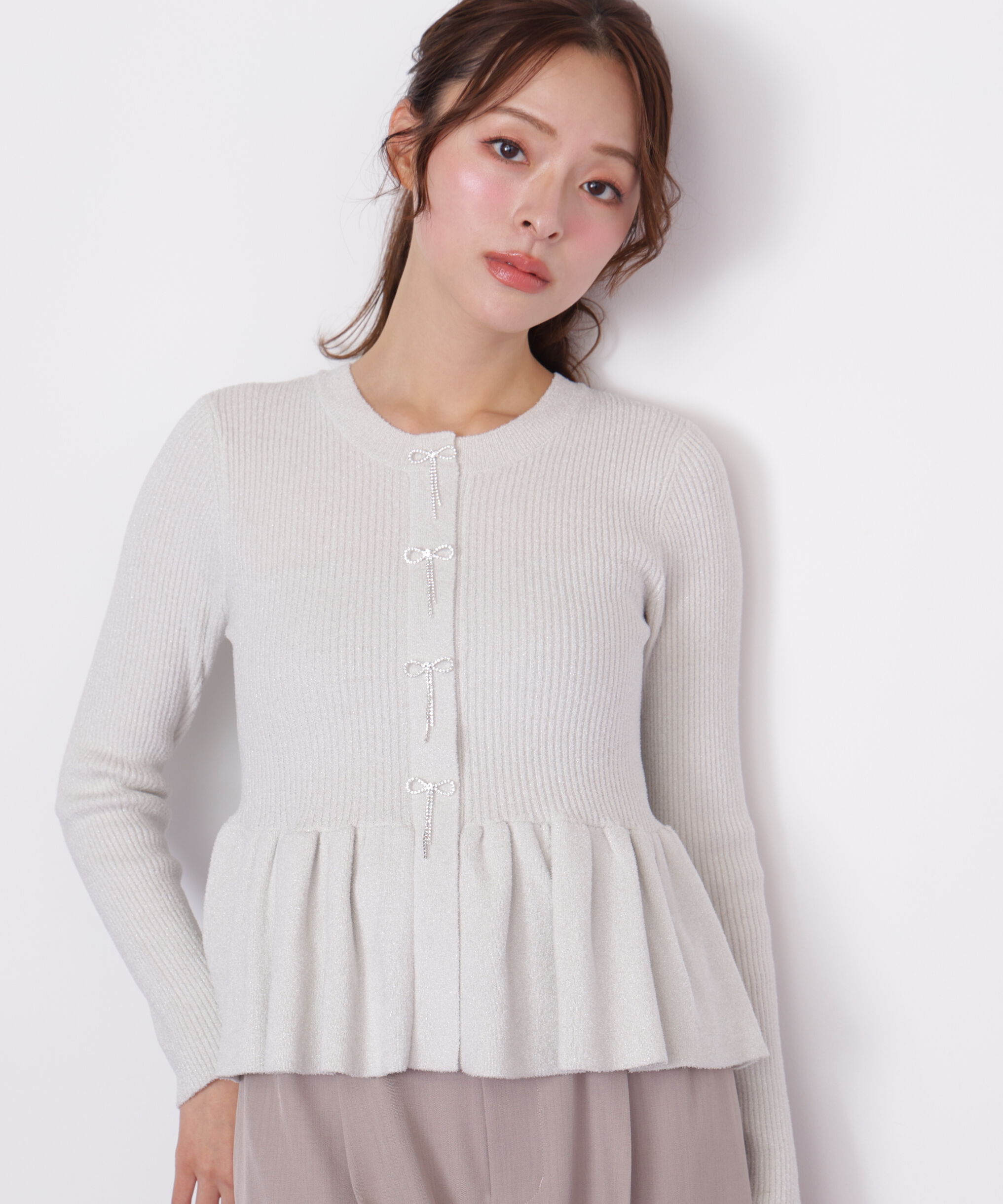  「ラメモールペプラムニット」|ニット・セーター|