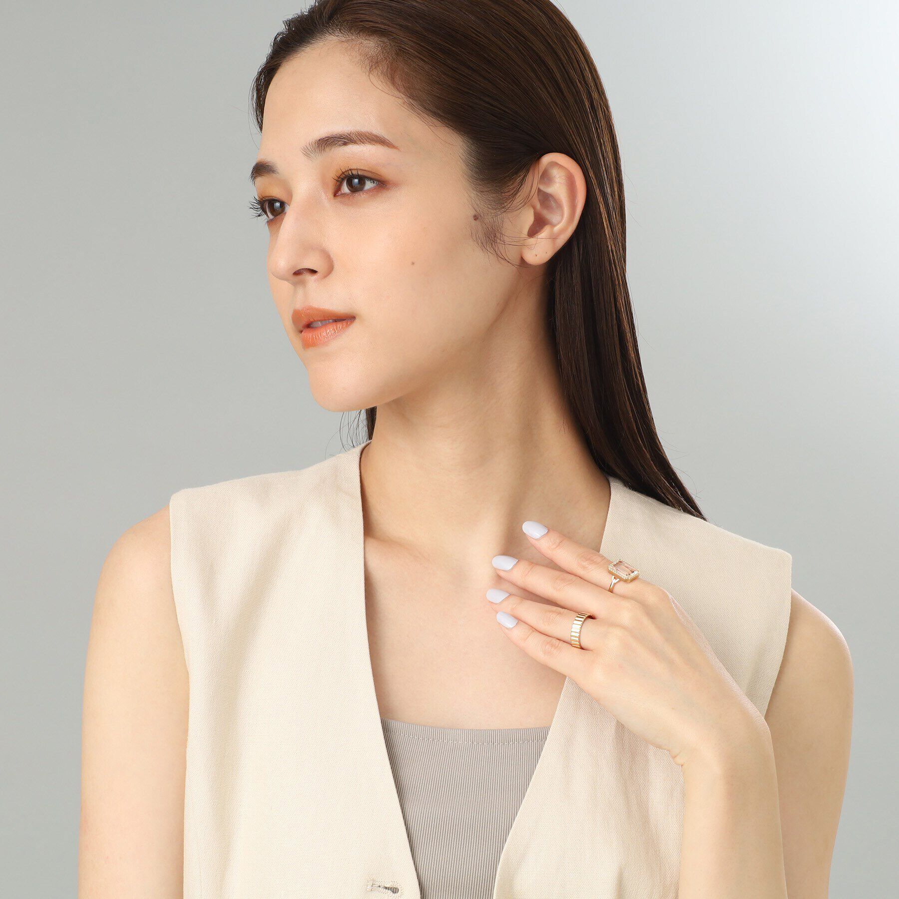 COCOSHNIK「K10クオーツ コーナードカットミル リング」|リング|