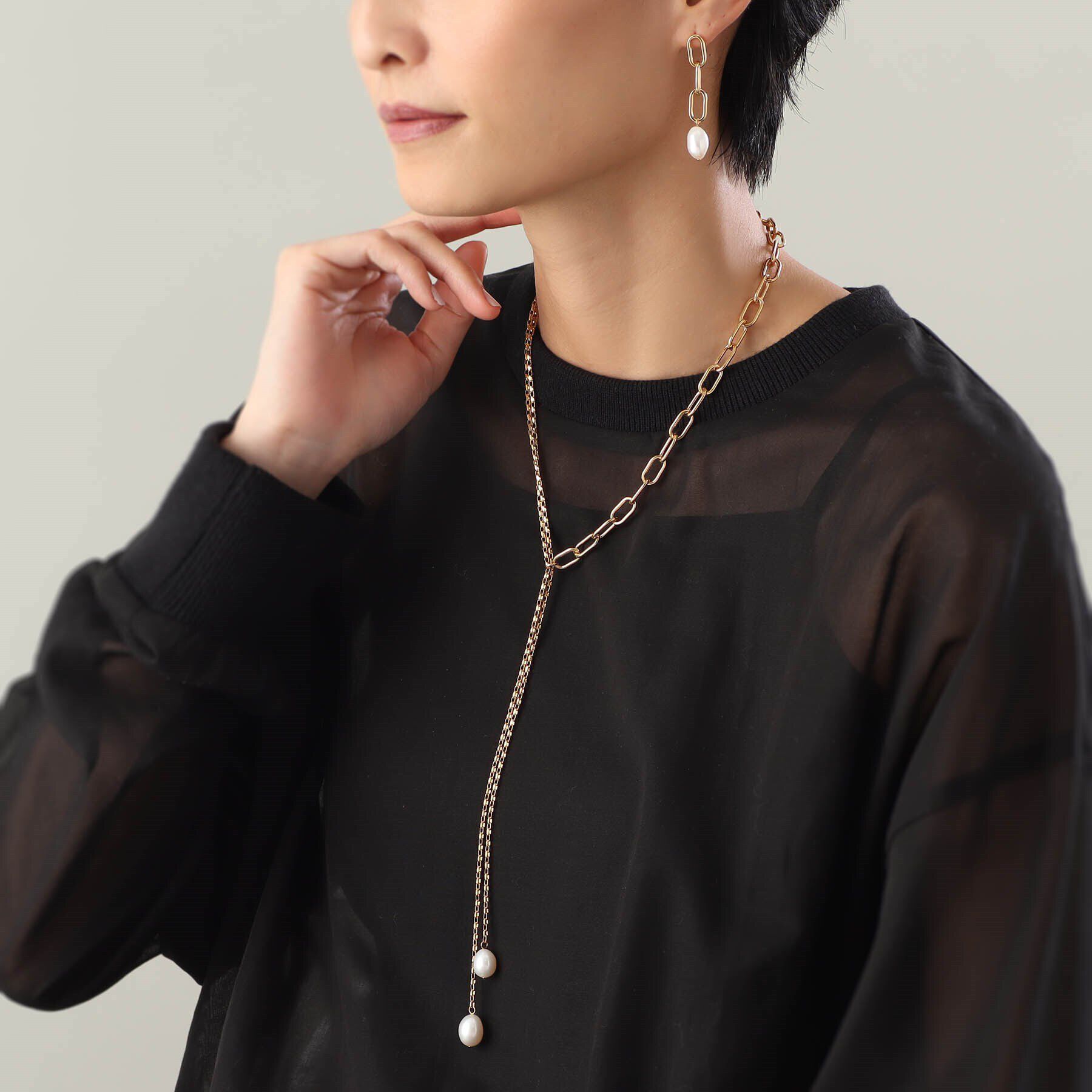 COCOSHNIK ONKITSCH「シルバー バロックパール チェーンリンク ロングピアス GP」|ピアス|