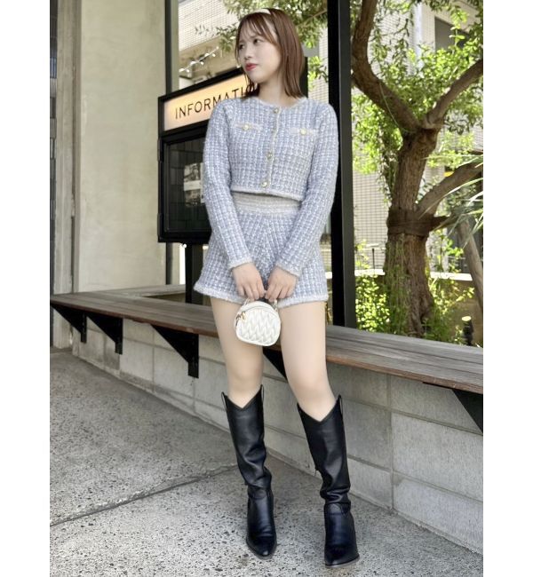 dazzlin「【SETUP】ツイードライクショートニットジャケット※セットアップ対応」|ノーカラージャケット|