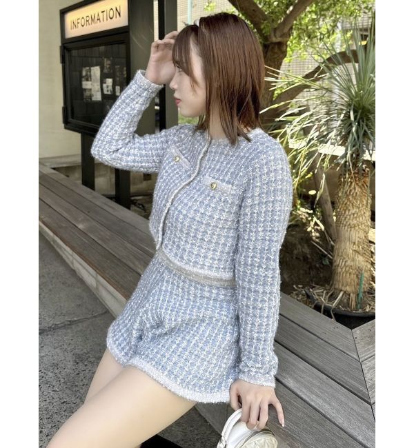 dazzlin「【SETUP】ツイードライクショートニットジャケット※セットアップ対応」|ノーカラージャケット|