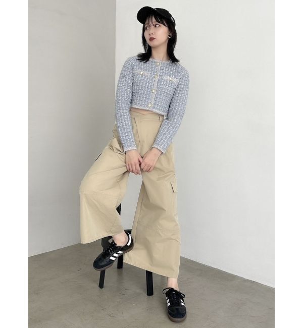 dazzlin「【SETUP】ツイードライクショートニットジャケット※セットアップ対応」|ノーカラージャケット|