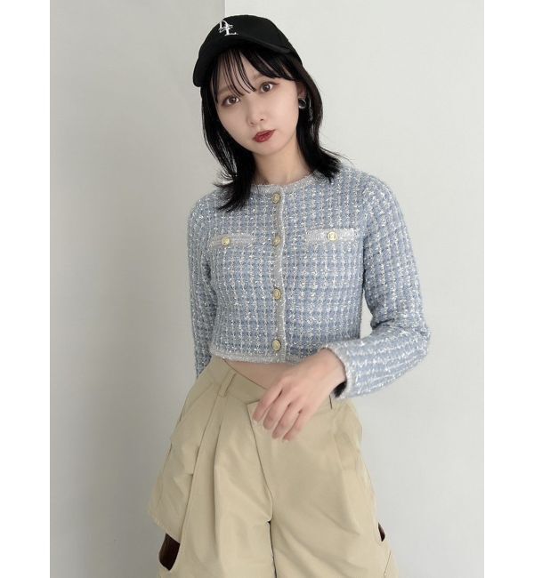 dazzlin「【SETUP】ツイードライクショートニットジャケット※セットアップ対応」|ノーカラージャケット|