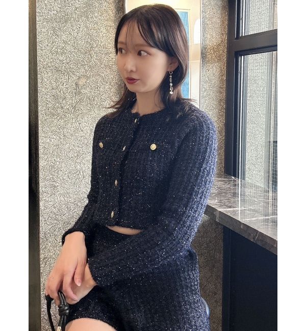 dazzlin「【SETUP】ツイードライクショートニットジャケット※セットアップ対応」|ノーカラージャケット|