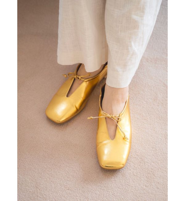 Ungrid「スリットデザインスクエアトゥフラットシューズ」|その他|ゴールド