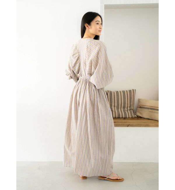 Ungrid「スリーブボリュームマルチストライプワンピース」|ワンピース|