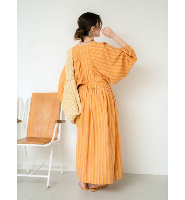 Ungrid「スリーブボリュームマルチストライプワンピース」|ワンピース|