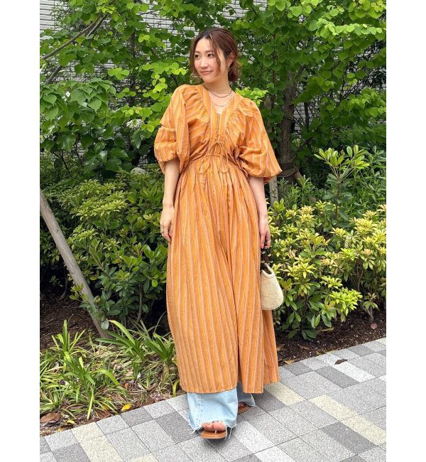 Ungrid「スリーブボリュームマルチストライプワンピース」|ワンピース|