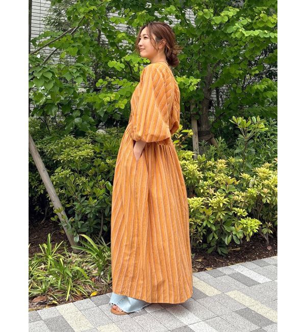 Ungrid「スリーブボリュームマルチストライプワンピース」|ワンピース|