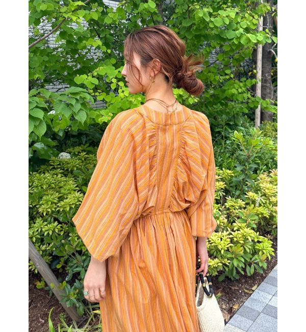 Ungrid「スリーブボリュームマルチストライプワンピース」|ワンピース|