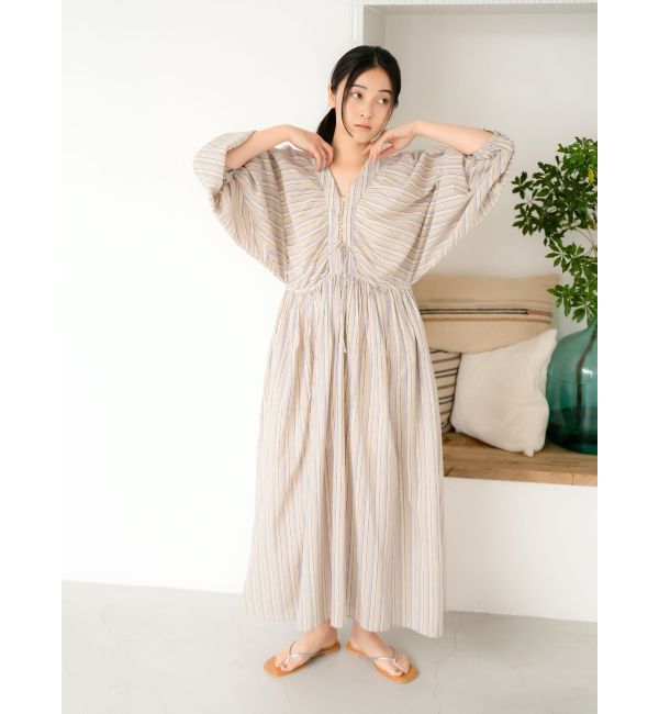 Ungrid「スリーブボリュームマルチストライプワンピース」|ワンピース|