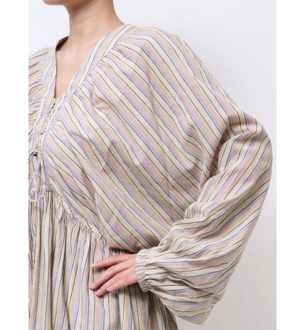 Ungrid「スリーブボリュームマルチストライプワンピース」|ワンピース|