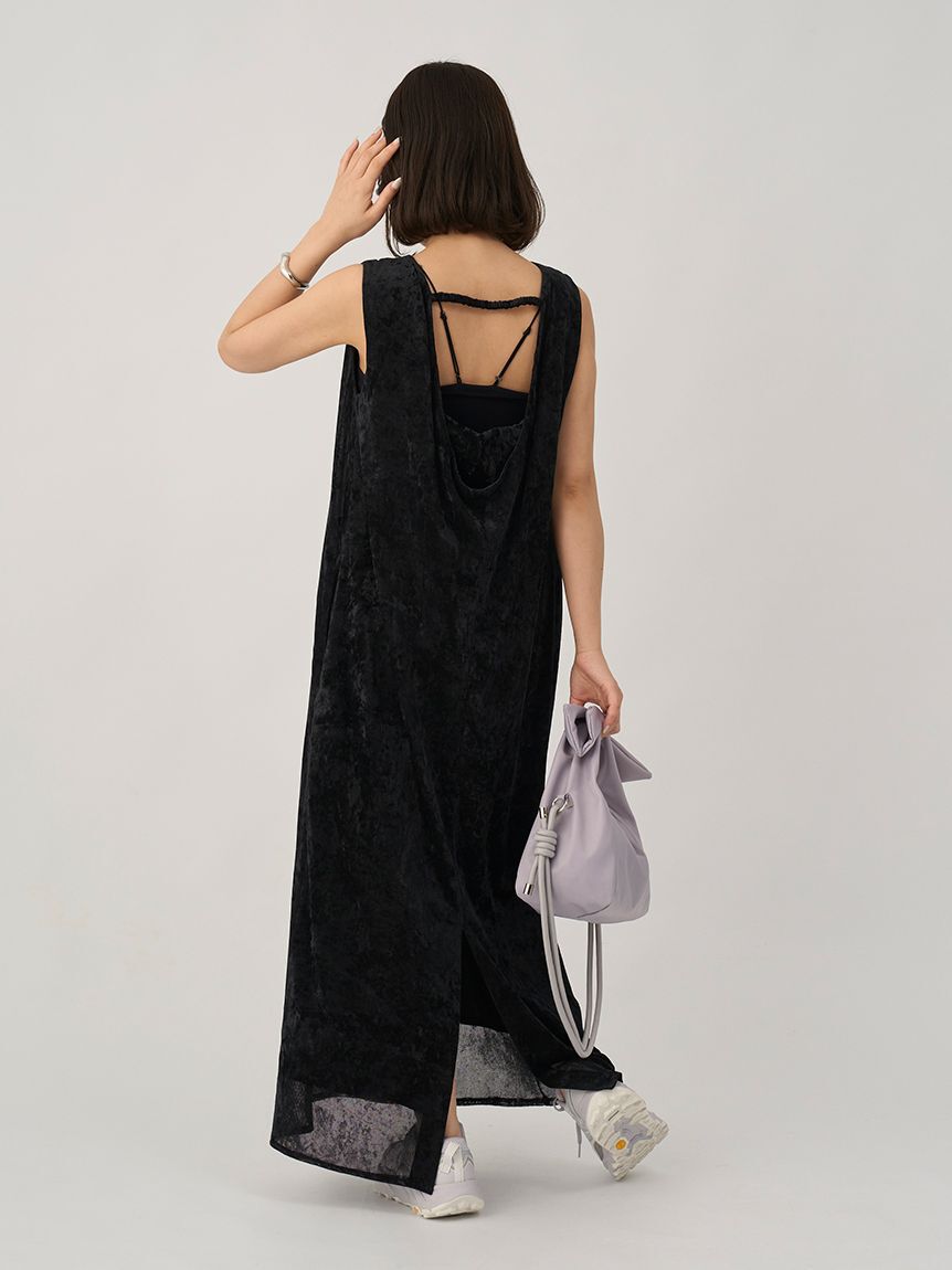 emmi atelier「メッシュベロアバックドレープワンピース」|ワンピース|