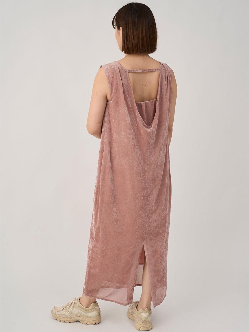 emmi atelier「メッシュベロアバックドレープワンピース」|ワンピース|