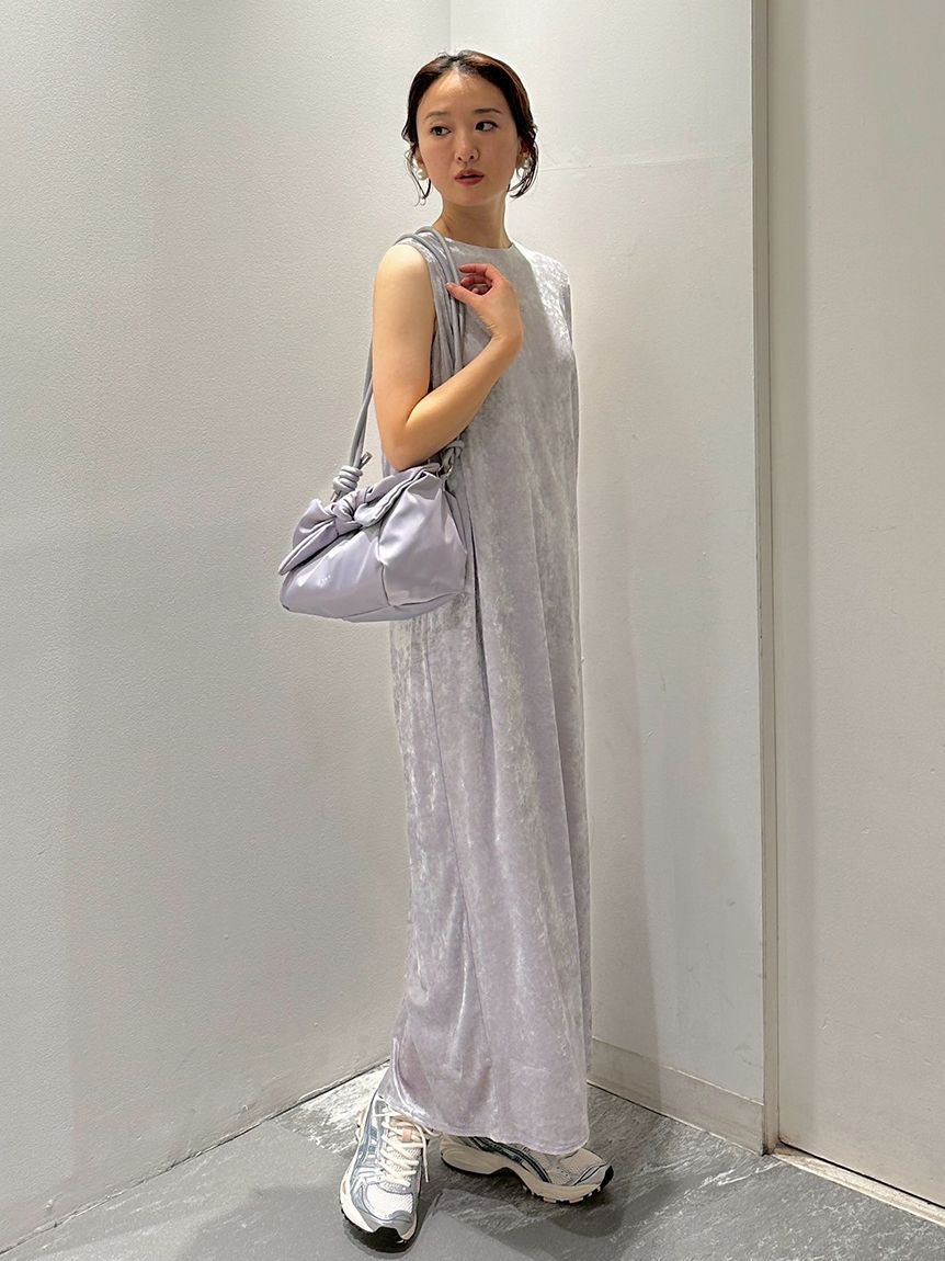 emmi atelier「メッシュベロアバックドレープワンピース」|ワンピース|