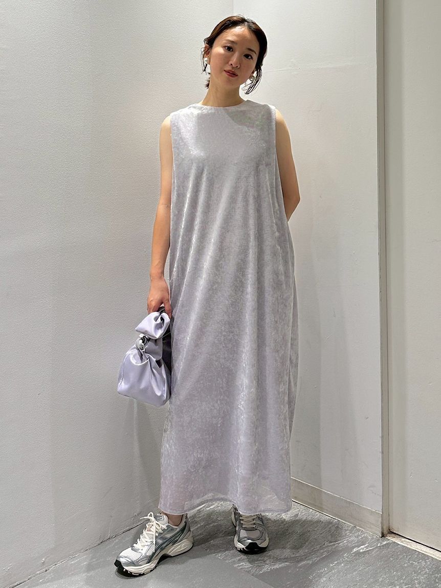 emmi atelier「メッシュベロアバックドレープワンピース」|ワンピース|