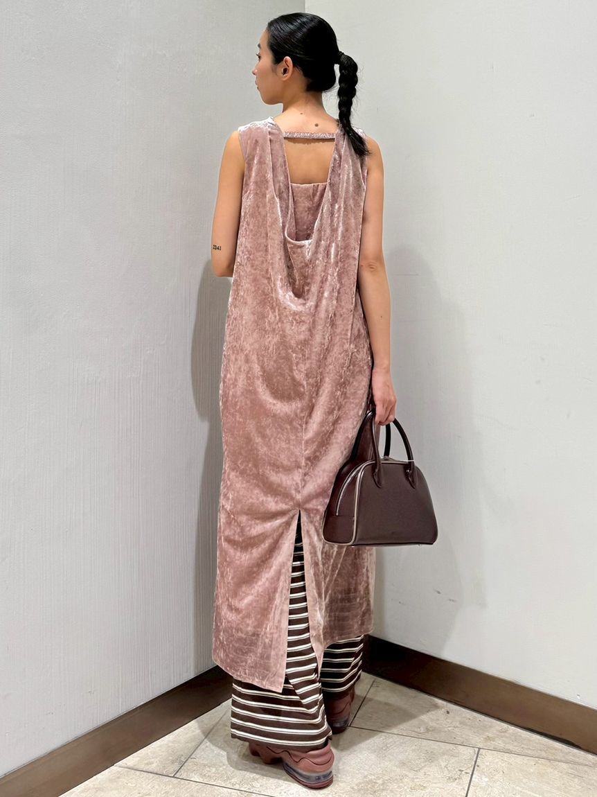 emmi atelier「メッシュベロアバックドレープワンピース」|ワンピース|